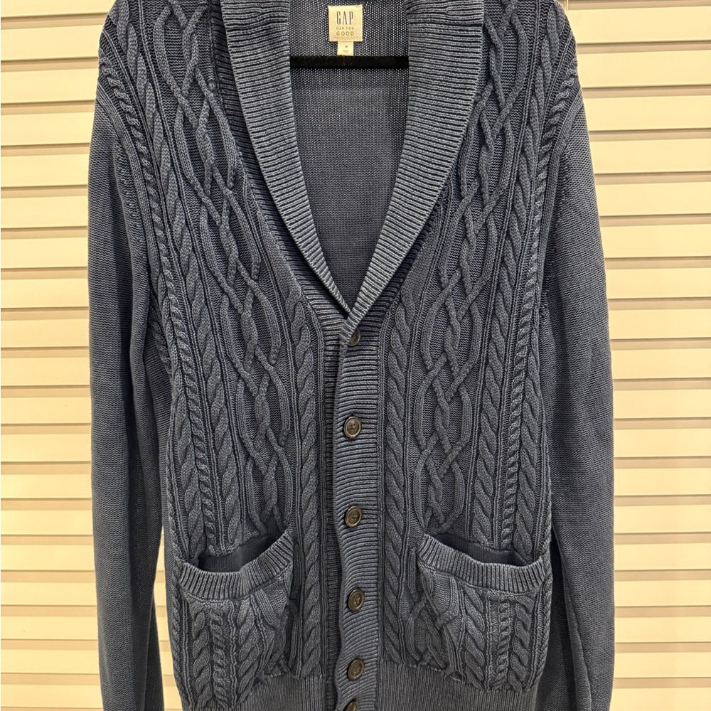 GAP Men's Blue Cable Knit Cardigan